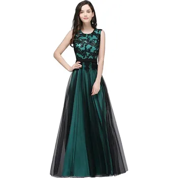 Dámské šaty Dlouhé krajkové šaty s páskem a šifonovou sukní pro slavnostní příležitosti Barva: Zelená, Velikost: S