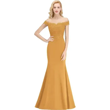 Dámské šaty Dlouhé saténové šaty bez ramen s rozparkem pro večerní a plesové události Barva: Žlutá, Velikost: L