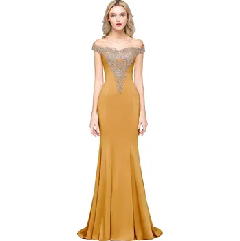 Dámské oblečení Dlouhé vyšívané šaty s odhalenými rameny pro ples a formální akce Barva: Žlutá, Velikost: XS