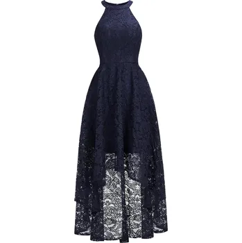 Dámské šaty Dlouhé krajkové šaty s halter výstřihem a vlečkou pro večerní událost Barva: Tmavě Modrá, Velikost: 3XL