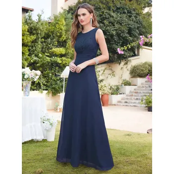Dámská sukně Dlouhé šifonové šaty s krajkovým topem a volnou sukní pro družičky a svatby Barva: Tmavě Modrá, Velikost: XS
