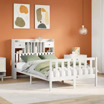 Ložnice Postel s knihovnou bez matrace bílá 135x190 cm masivní borovice Bílá3321734