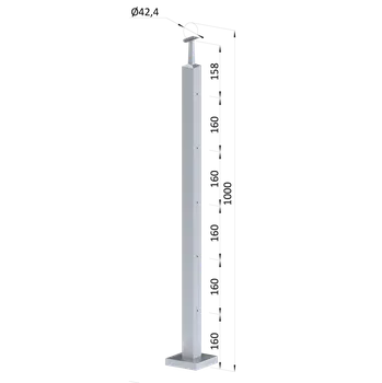 Zábradlí Nerezový sloup, vrchní kotvení, 5 řadový M6, vrch pevný