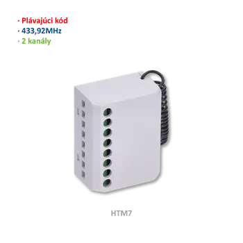 Pohon brány TM7000 - zabudovatelná řídicí jednotka s přijímačem pro trubkové pohony, 2-kanálový, plovoucí kód (433.92 MHz), paměť na 30 kódů, rozměr: 45x30x20 mm