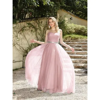 Dámské šaty Elegantní svatební šaty s korzetem a flitrovaným páskem Barva: Růžová, Velikost: L