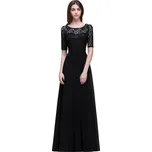 Dlouhé krajkové šaty s šifonem pro svatební hosty a plesy Barva: Černá, Velikost: 7XL