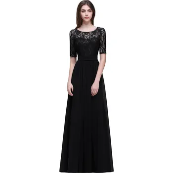 Dámské šaty Dlouhé krajkové šaty s šifonem pro svatební hosty a plesy Barva: Černá, Velikost: 7XL