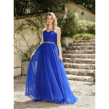 Dámské šaty Svatební šaty s korzetem a flitrovaným páskem s vlečkou Barva: Safírová, Velikost: 4XL