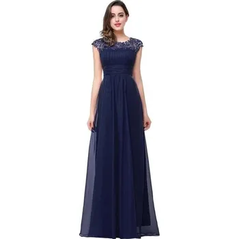 Dámské šaty Dlouhé šifonové šaty s krajkou a otevěnými zády pro slavnostní akce Barva: Tmavě Modrá, Velikost: L