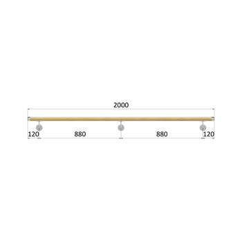 Madlo drevené (2000mm), materiál: buk, brúsený povrch s náterom BORI (bezfarebný), set: 3 ks úchyt, madlo s nerezovým ukončením