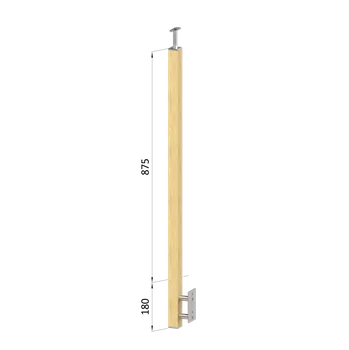Dřevěný sloup, boční kotvení, bez výplně, vnější, vrch pevný, (40x40mm), materiál: buk, broušený povrch bez nátěru