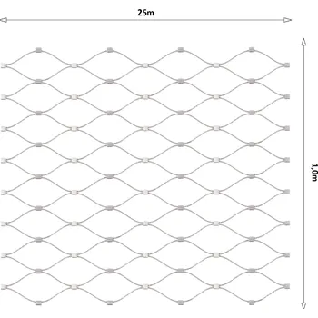 Pletivo Nerezová lanková síť, 1,0m x 25m (šxd), oko 50x50 mm, tloušťka lanka 2mm, AISI316 (V nerozloženém stavu má síť 29,1m