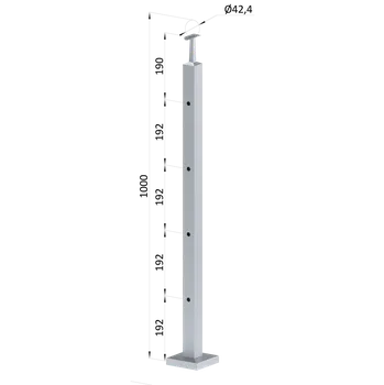 Zábradlí Nerezový sloup, vrchní kotvení, 4 děrový průchodný, vrch pevný, (40x40 mm), broušená nerez K320 / AISI304