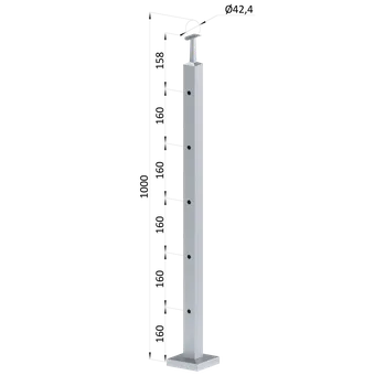 Zábradlí Nerezový sloup, vrchní kotvení, 5 děrový koncový, vrch pevný, (40x40 mm), broušená nerez K320 / AISI304