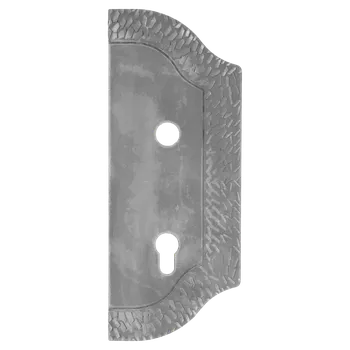 Dveřní kování Štít 265x105x3mm s otvory, rozteč 90mm, otvor na kliku ø 19mm, zdobený, pravý, pro zámek ZM90/80