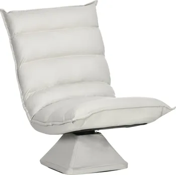 Křeslo Otočné křeslo HOMCOM s polohovacím opěradlem, kožený vzhled, ocelový rám, světle šedá, 62 x 70 x 95 cm