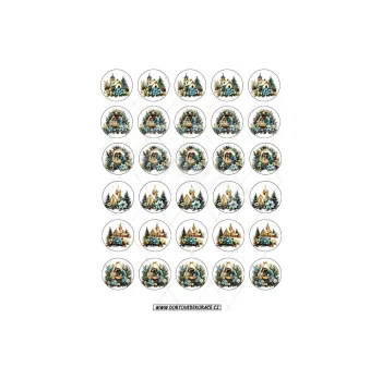 Jedlá dekorace na dort VÁNOČNÍ KRAJINA 3,5 cm, VARIANTA Jedlý papír 1874