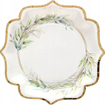 Talíř PAPÍROVÉ TALÍŘKY PRO SVATÉ PŘIJÍMÁNÍ, VĚTVIČKY ZELENO-ZLATÉ, 21 CM, 10 KS
