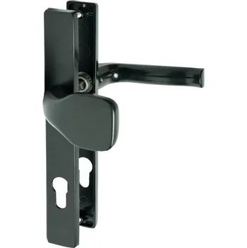 Dveřní kování Klika AL s koulí, rozměr štítku 239 x 32 mm, rozteč 72 mm, černá prášková barva vypalovaná, s otvorem pro stavební vložku, pár