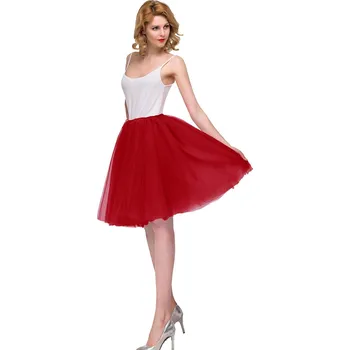 Dámská sukně Krátká spodní sukně z tylu bez kruhu pro svatební a retro šaty Barva: Červená