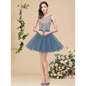 Dámské šaty Krátké šaty s korzetovým živůtkem a tylovou sukní pro večírek Barva: Modrá, Velikost: XS