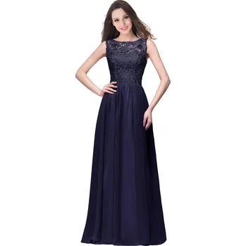 Dámské šaty Dlouhé šifonové šaty s krajkou pro svatbu a společenské příležitosti Barva: Tmavě Modrá, Velikost: XL