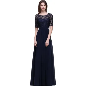 Dámské šaty Dlouhé šifonové šaty s krajkou pro družičky a svatební hosty Barva: Tmavě Modrá, Velikost: 7XL