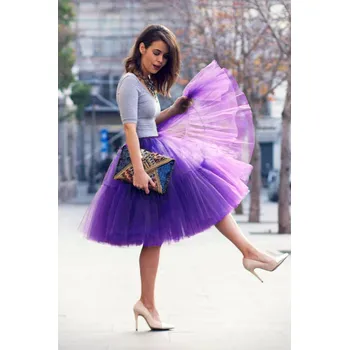 Dámská sukně Tylová sukně se šesti vrstvami pro ples, svatbu či taneční vystoupení Barva: Fialová, Velikost: ONE SIZE