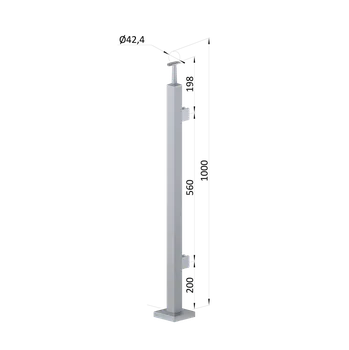 Zábradlí Nerezový sloup, vrchní kotvení, výplň: sklo, pravý, vrch pevný, (40x40 mm), broušená nerez K320 / AISI304