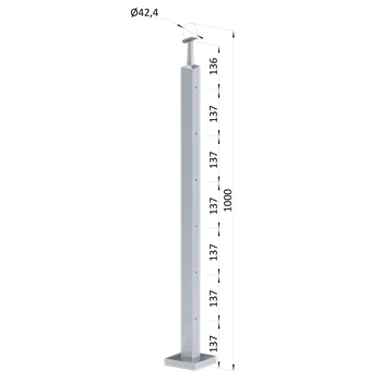 Nerezový sloup, vrchní kotvení, 6 řadový M6, vrch pevný