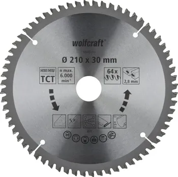 Řezný kotouč Wolfcraft Wolfcraft pilový kotouč pro pokos.pily přesné řezy ø216x30 Z64 6541000