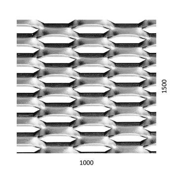 Plech Tahokov Zn, kosočtvercové oko: 44x12mm, mostík: 5mm (1000x1500x1.5mm), orientace oka: rozměr oka 44mm je rovnoběžná s rozměrem tabule 1000mm