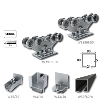 Pohon brány Samonosný systém 80x80x5mm posuvné brány do 400kg/6m otvor (W39/80Fe 6m černý profil, 1x W-SET809F)