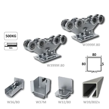 Pohon brány Samonosný systém 80x80x5mm posuvné brány do 400kg/6m otvor (W39/80Zn 6m pozinkovaný profil, 1x W-SET809F)