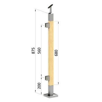 Zábradlí Dřevěný sloup, vrchní kotvení, výplň: sklo, levý, vrch nastavitelný (40x40 mm), materiál: buk, broušený povrch s nátěrem BORI (bezbarvý)