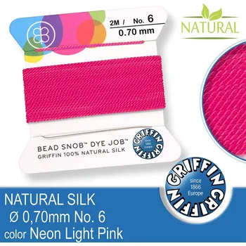 Nit Hedvábná nit s jehlou GRIFFIN síla nitě 0,7mm No.6 délka 2m. Barva Neon Light Pink.