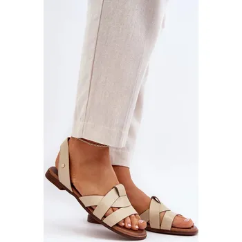 Dámské žabky Zazoo Pohodlné kožené nazouvací sandály, béžová Velikost: 38