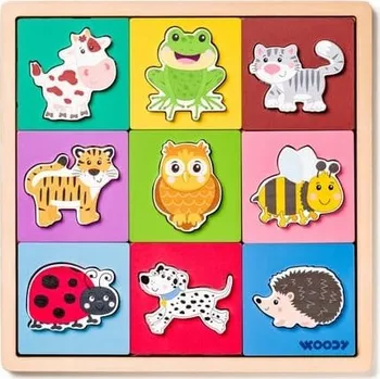 Dřevěná hračka DŘEVĚNÁ EDUKAČNÍ SKLÁDAČKA ZVÍŘECÍ VZORY STAVEBNICE PUZZLE DŘEVĚNÉ