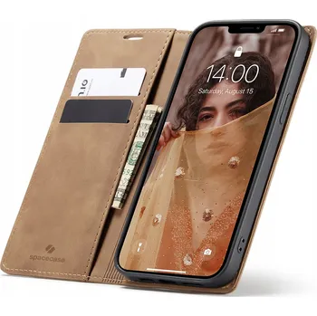 Pouzdro na mobilní telefon Pouzdro s klopou Spacecase pro Apple iPhone 13 hnědé