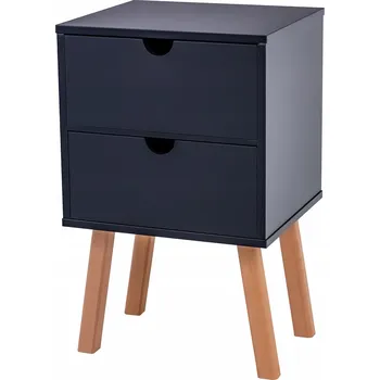 Noční stolek Noční Stolek z MDF a masivního bukového dřeva se dvěma černými zásuvkami POSNORD