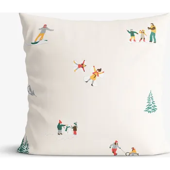 Povlak na dekorativní polštářek Vánoční bavlněný povlak na polštář - Zimní radovánky 40 x 60 cm