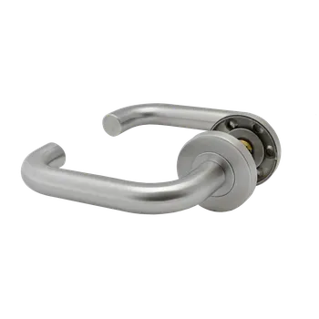 Dveřní kování Klika nerezová (pár) bez spodní rozety, balení: 2 ks klika + příslušenství k montáži, broušená nerez K320 /AISI304, spodní část rozety nerez