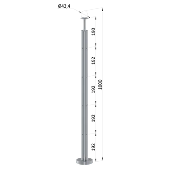 Nerezový sloup, vrchní kotvení, bez výplně, 4 řadový se závitem M6, rohový: 90°, vrch pevný (ø 42.4x2mm), broušená nerez K320 /AISI304