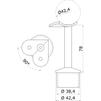 Zábradlí Držák madla pevný na trubku ø 42,4 mm (78x64 mm, 90° úhel), nerez broušená K320 / AISI304