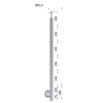 Nerezový sloup, boční kotvení, bez výplně, 4 řadový se závitem M6, vnější, vrch pevný, (ø 42.4x2mm), broušená nerez K320 /AISI304