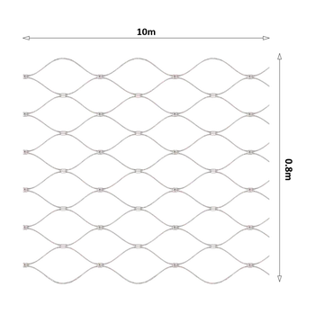 Pletivo Nerezová lanková síť, 0,8m x 10m (šxd), oko 50x50 mm, tloušťka lanka 2mm, AISI316, síť neni ukončena okami pro provlečení lanka (V nerozloženém stavu má síť 11,64m)