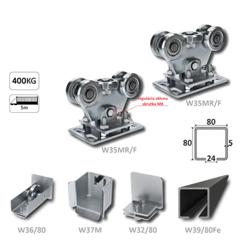 Samonosný systém 80x80x5 mm pro posuvné brány do 300 kg / 5 m průjezd (W39/80Fe 6 m černý profil, 1x W-SET80/F)