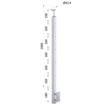 Zábradlí Nerezový sloup, boční kotvení, 5 řadový M6, vnitřní, vrch pevný