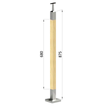 Zábradlí Dřevěný sloup, vrchní kotvení, bez výplně, vrch pevný (40x40 mm), materiál: buk, broušený povrch bez nátěru