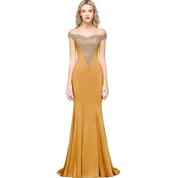 Dámské šaty Dlouhé krajkové šaty v mořském střihu s otevřenými zády pro slavnostní večery Barva: Žlutá, Velikost: S